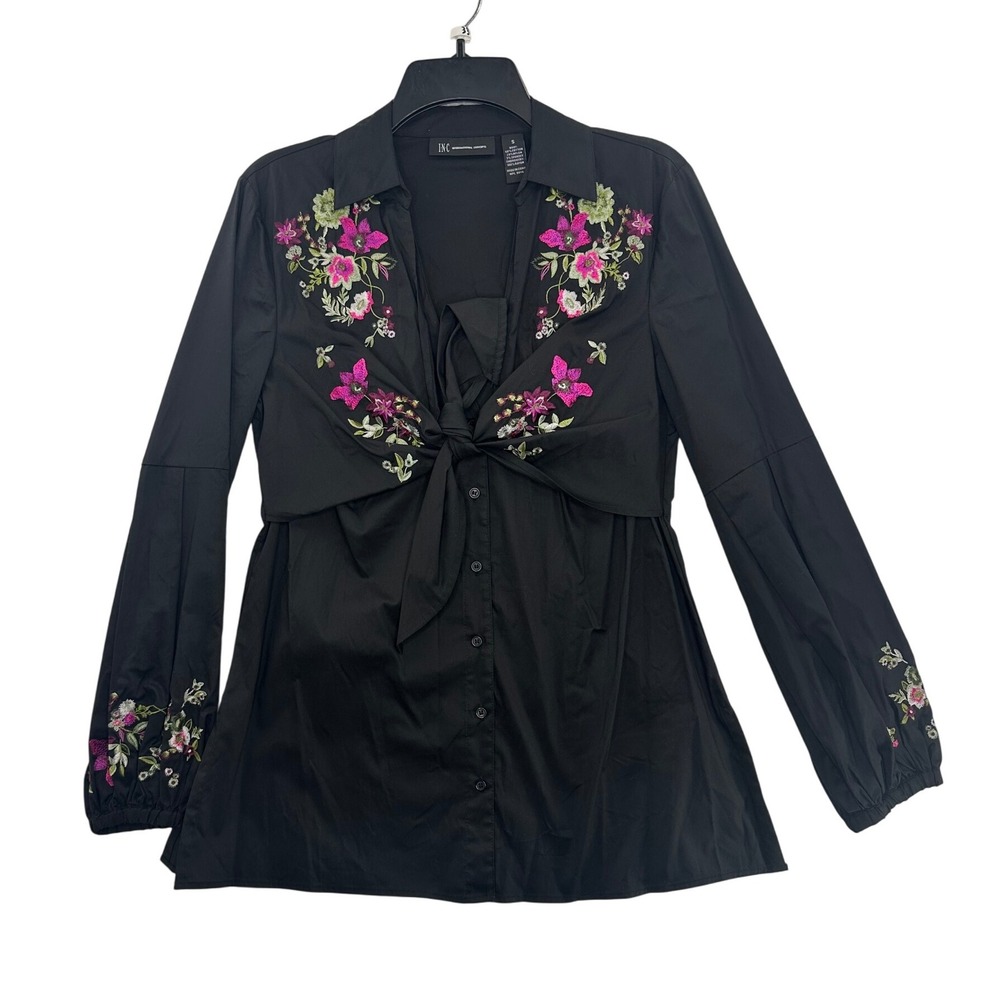 INC International Concepts Womens Tie Front Floral Embroidered Top Blouse